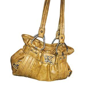 VTG Kathy Van Zeeland Yellow Faux Leather Shoulder Bag W/ Silver Tone Hardware